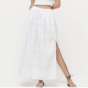J. Crew Side-Slit Eyelet Maxi Skirt White Sz S AWESOME